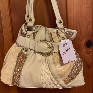 Chateau Cream and Gold Shoulder Bag with Metallic Accents